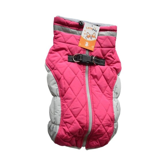 Lele Pet Quilted Windproof Dog Jacket Fleece Vest Pink Grey Reflective Coat Larg - Picture 2 of 8